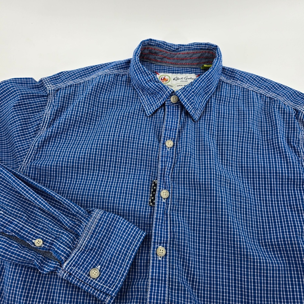 Robert Graham Button Down Shirt Mens Tailored Fit Check Blue Medium